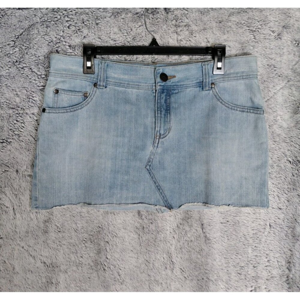 Vtg Y2K Mossimo Denim Low Rise Micro Skirt Sz 13 Light Wash Raw Festival Concert